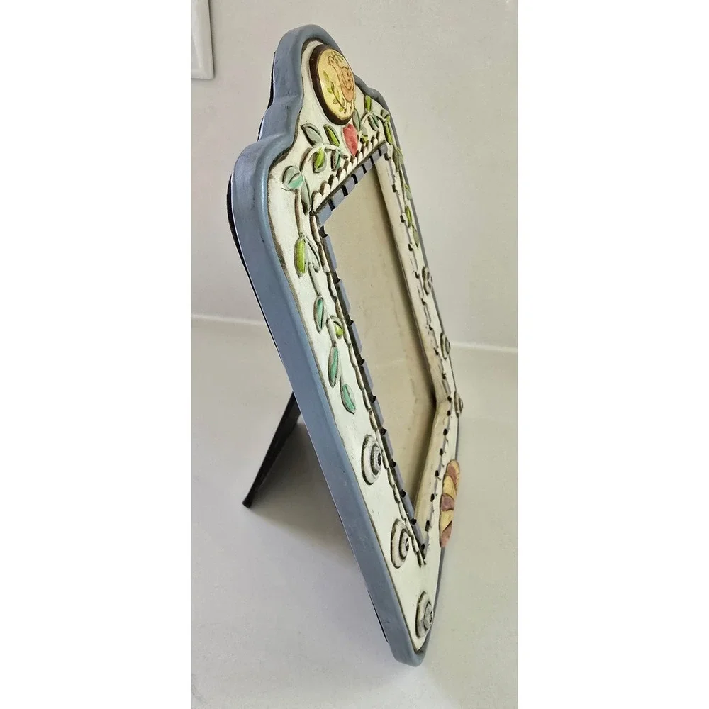 Transland‎ Vintage Folk Art Bird and Heart Resin Picture Frame Blue Cream 4x6